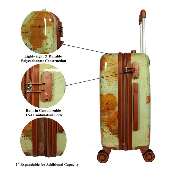 NEW - World Traveler Europe 2-Piece Hardside Polycarbonate Carry-On Luggage Set - Picture 4 of 13